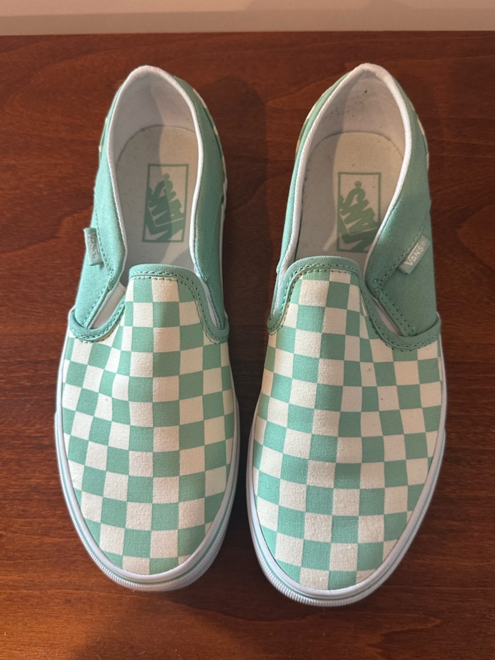 Vans Checkerboard Slip-On Shoes - Mint Green